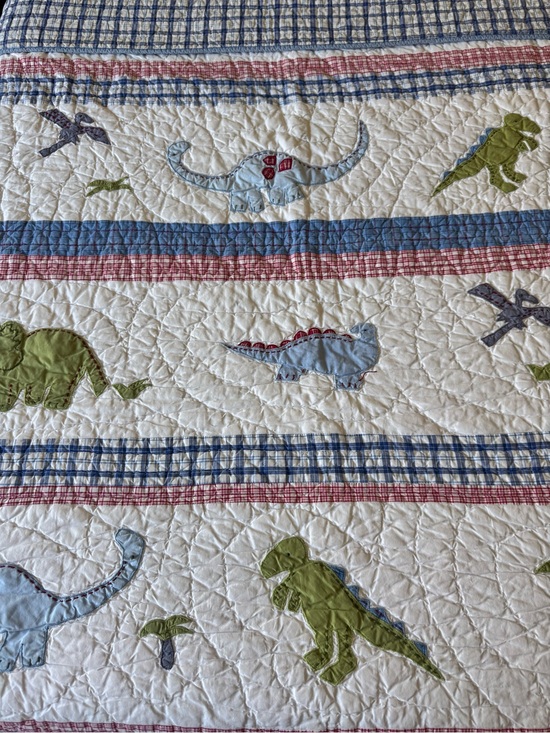 Pottery Barn Kids Other - Pottery Barn Kids Dinosaur Appliqué Quilt in Cream, Blue, Green